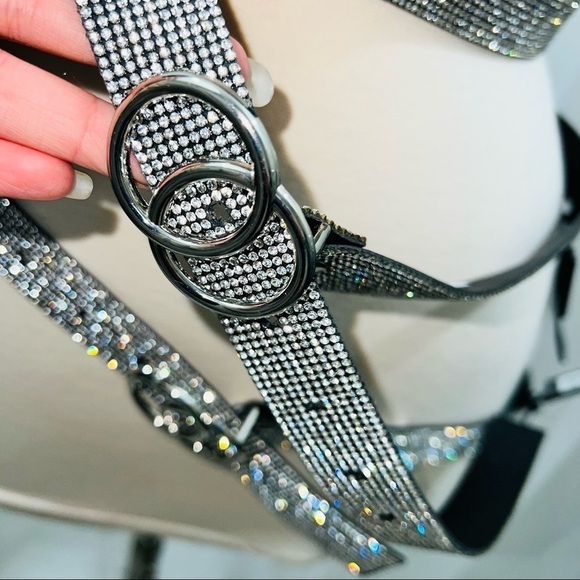 NEW Rhinestone Black Leather Belt with Adjustable length main image 9